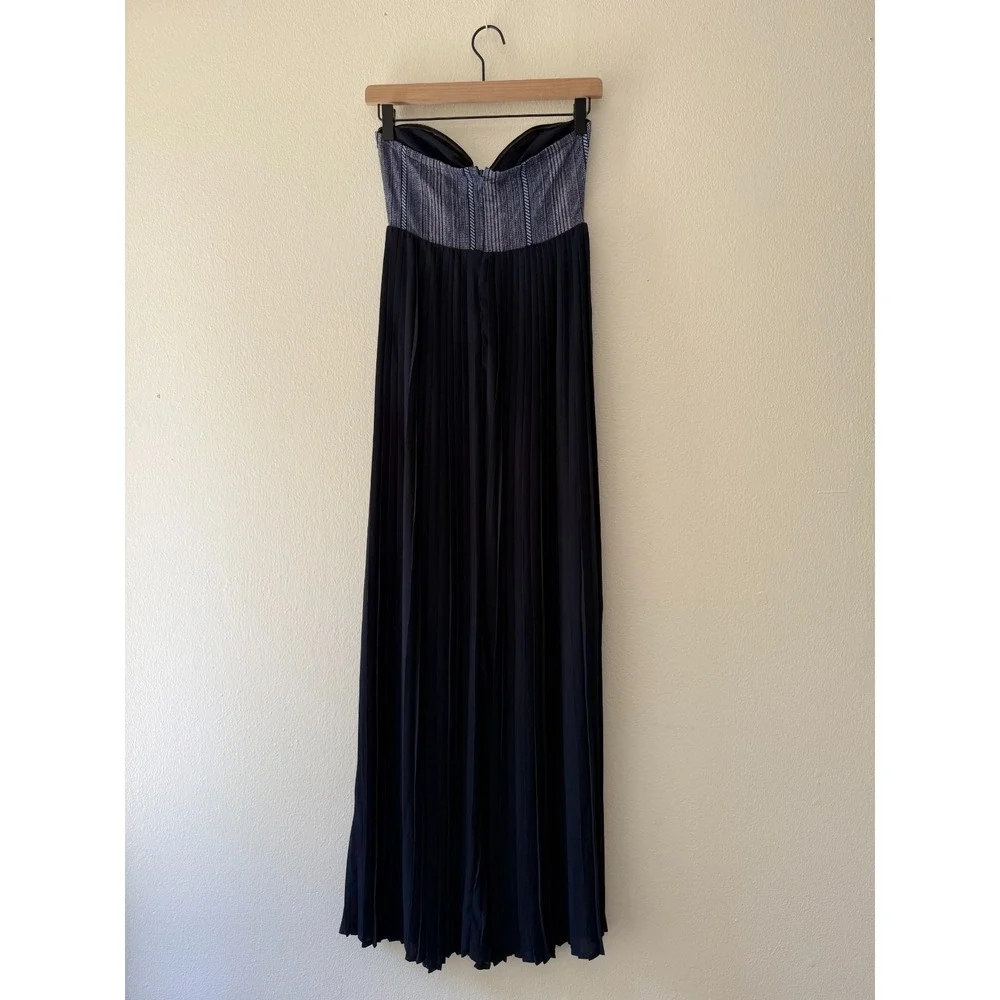 Sabine Strapless Maxi Dress Sz‎ XS Navy Pleated Skirt Sweetheart Formal Evening